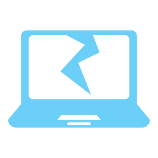 Blue laptop with a broken screen.