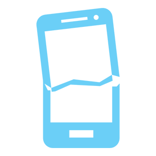 Light blue smartphone with a cracked screen.