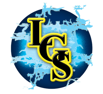 Black "LGS" letters with yellow outline on a blue globe background.