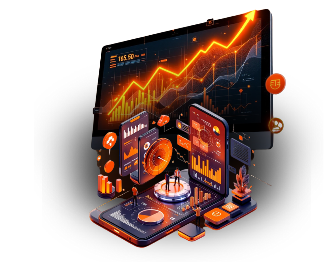 A computer monitor with a graph on it and a tablet with a graph on it.