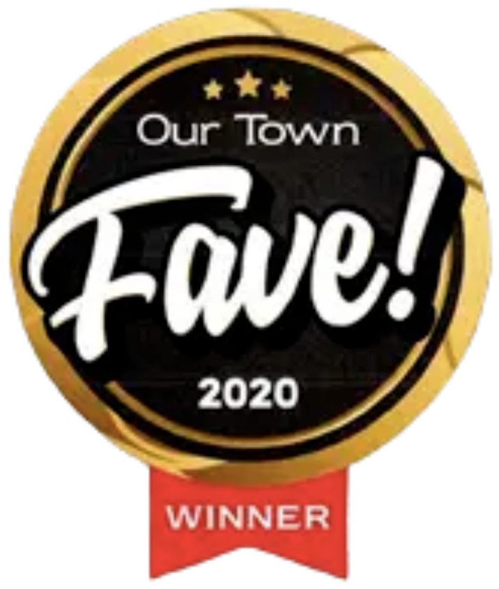 Badge from Our Town Magazine showing Dayton Heating & Air as the community-chosen favorite HVAC contractor in Gainesville, FL