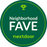 A green sticker that says neighborhood fave nextdoor