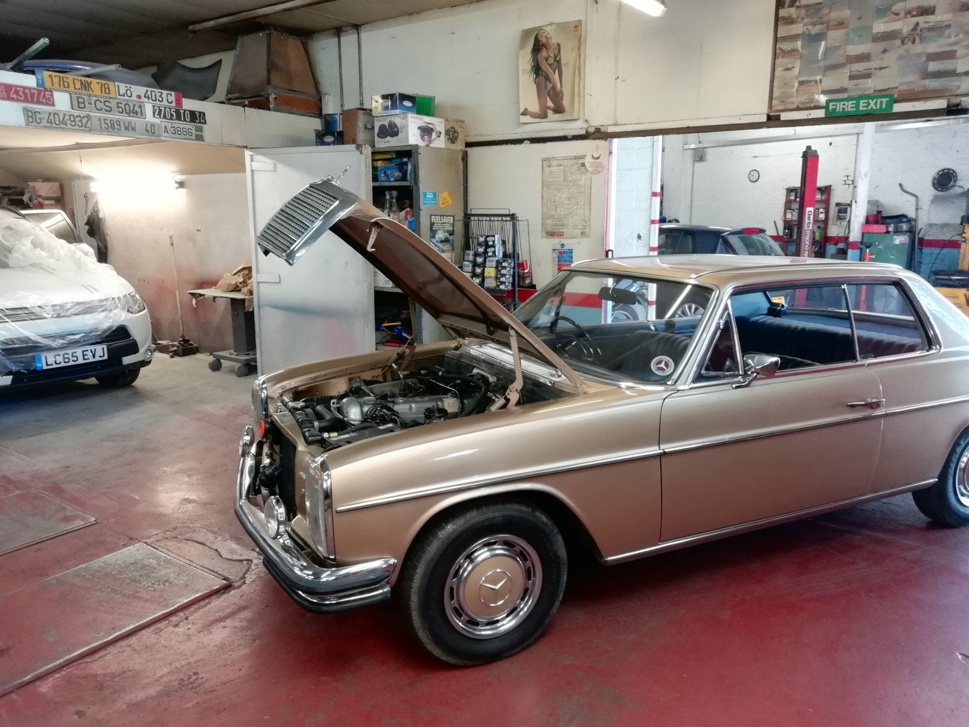 golden car in the garage