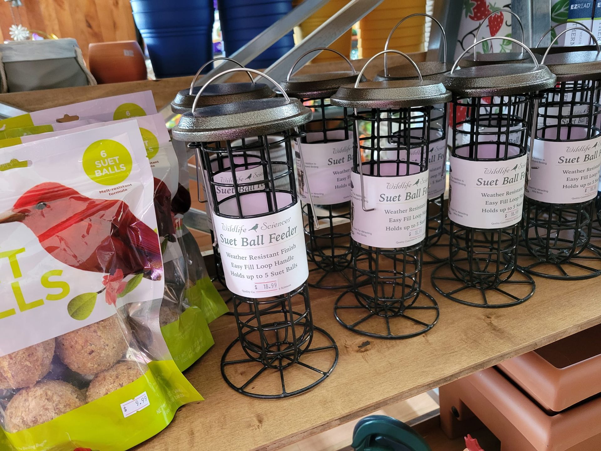 A selection of bird feeders available at The Petal Patch greenhouse in Fremont, OH