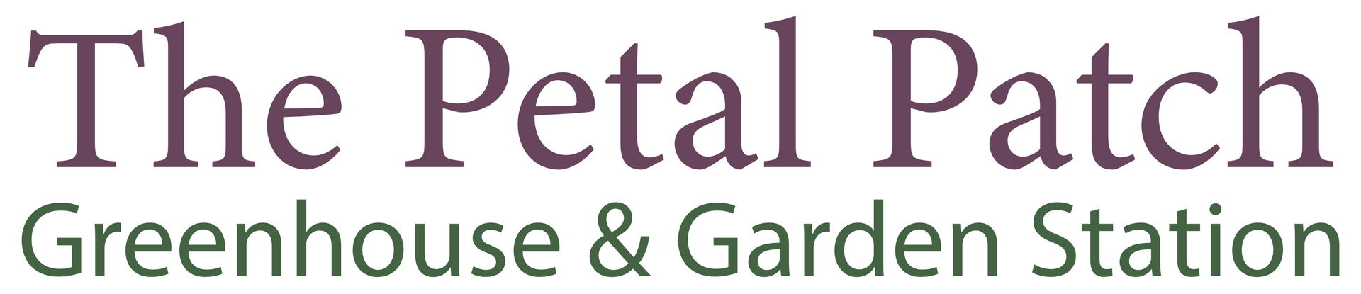 The logo for the petal patch greenhouse and garden station
