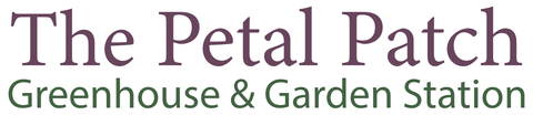 The logo for the petal patch greenhouse and garden station