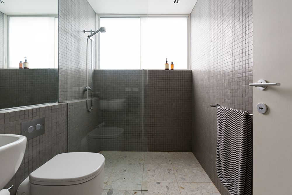 Modern Walk in Shower With Mosaic Wall — Glass in Wollongong, NSW