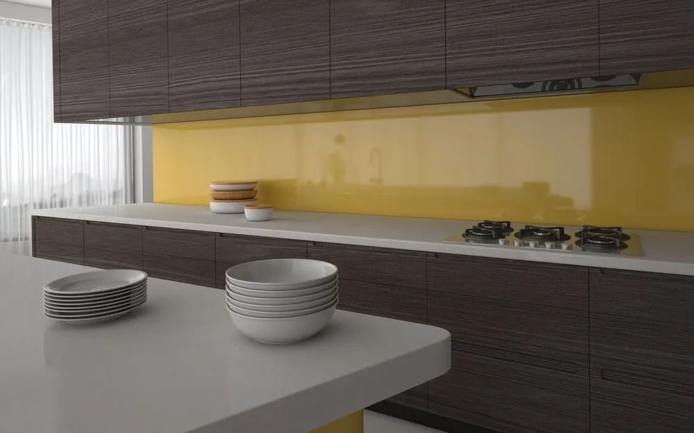 Kitchen with a Yellow Wall and a Stove Top Oven — Glass in Albion Park, NSW