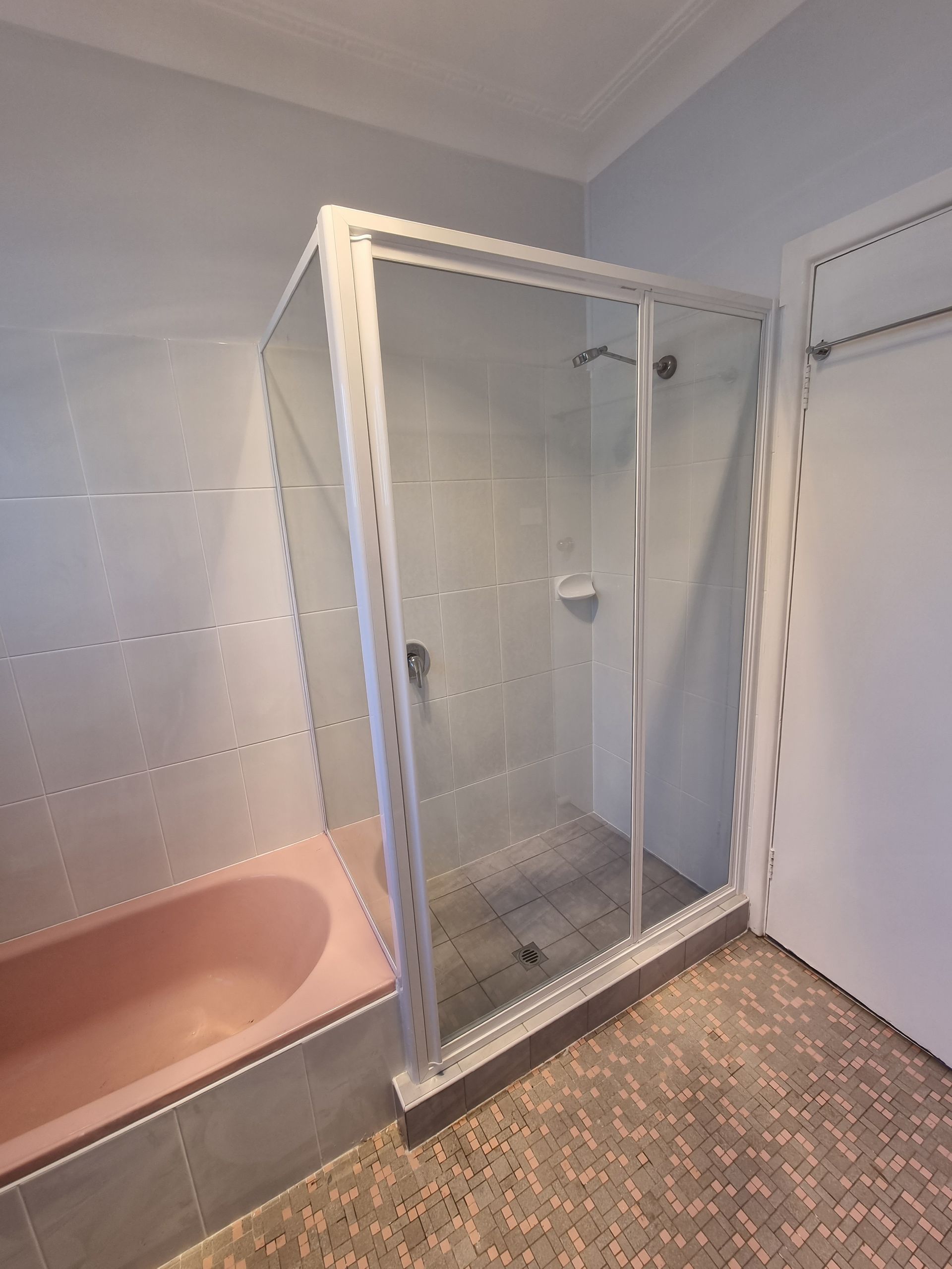 Semi-Framed Glass Shower Screen with Decorative Tiling — Glass in Wollongong, NSW