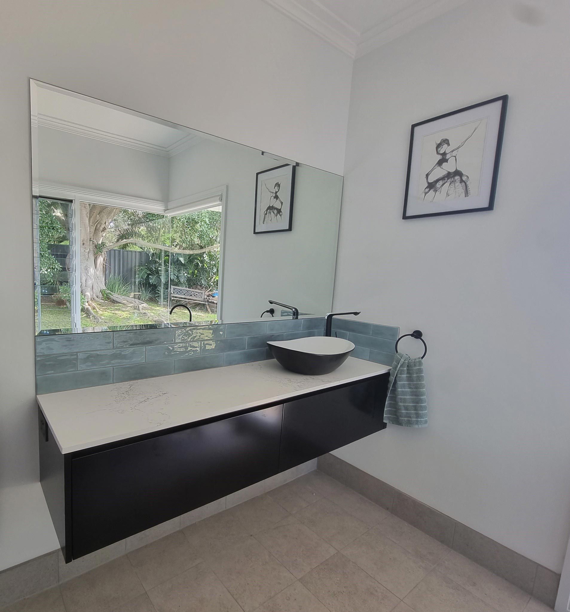 Bathroom With Huge Custom Mirror