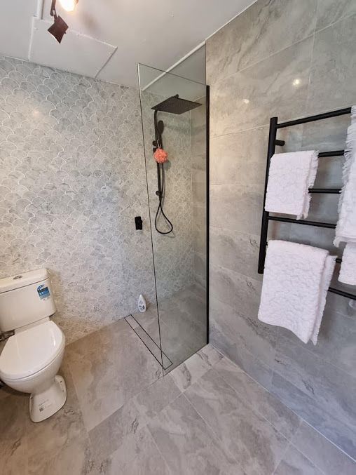Shower with Glass Screen Next to Disability Assisted Toilet — Glass in Wollongong, NSW