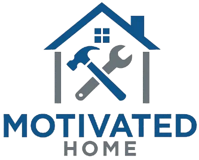 Logo: Blue house frame with crossed hammer and wrench, "MOTIVATED HOME" text below in blue and gray.