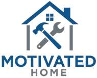 Logo: Blue house frame with crossed hammer and wrench, "MOTIVATED HOME" text below in blue and gray.