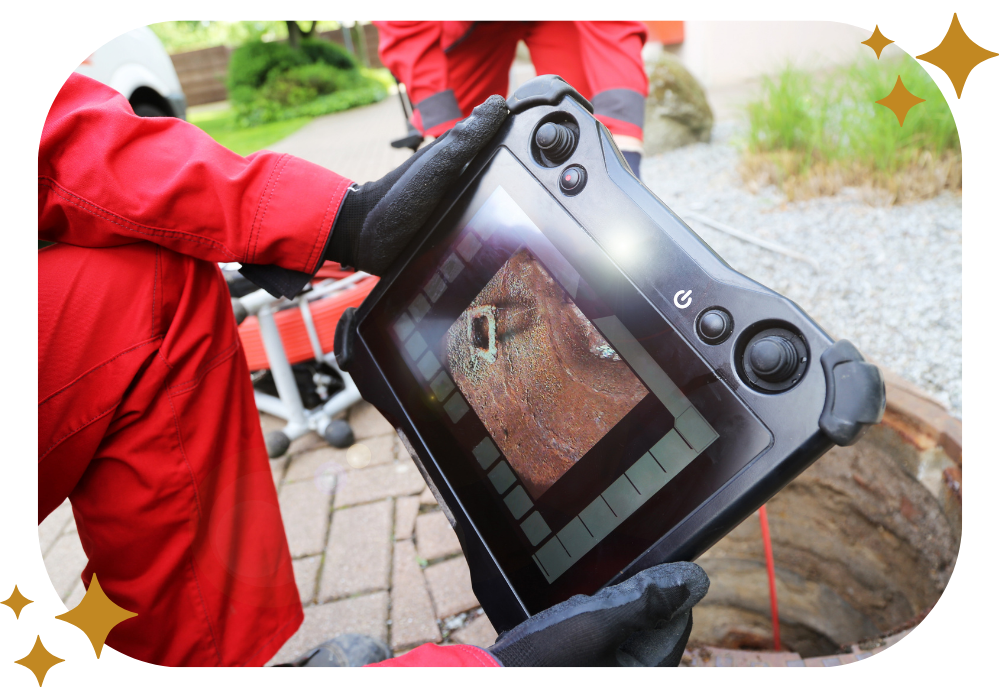 A person is holding a tablet with a camera on it