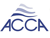The acca logo is a blue and white logo with waves coming out of it.