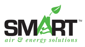 The smart air and energy solutions logo has a green leaf on it.