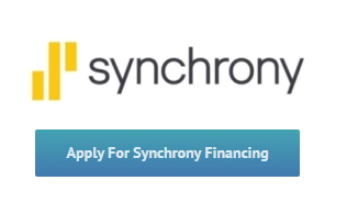 A logo for synchrony that says apply for synchrony financing