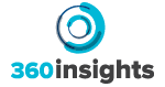 Logo of 360insights: blue abstract spiral around the words 