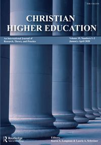 Journal cover for Christian Higher Education with blue columns and white title text