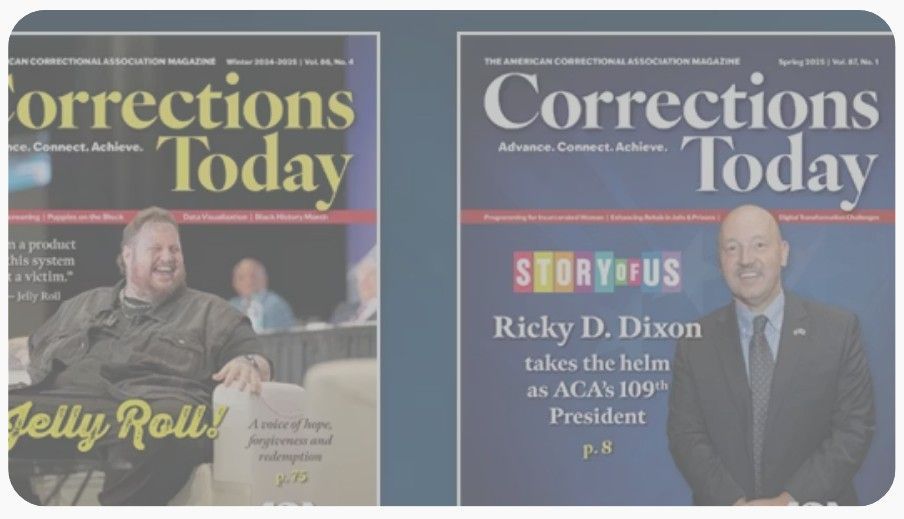 Two Corrections Today magazine covers with people on the front, one blue and one gray.
