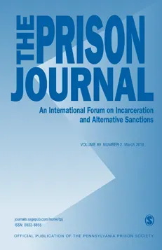 Blue cover of The Prison Journal, with large title text and a pale arrow graphic.
