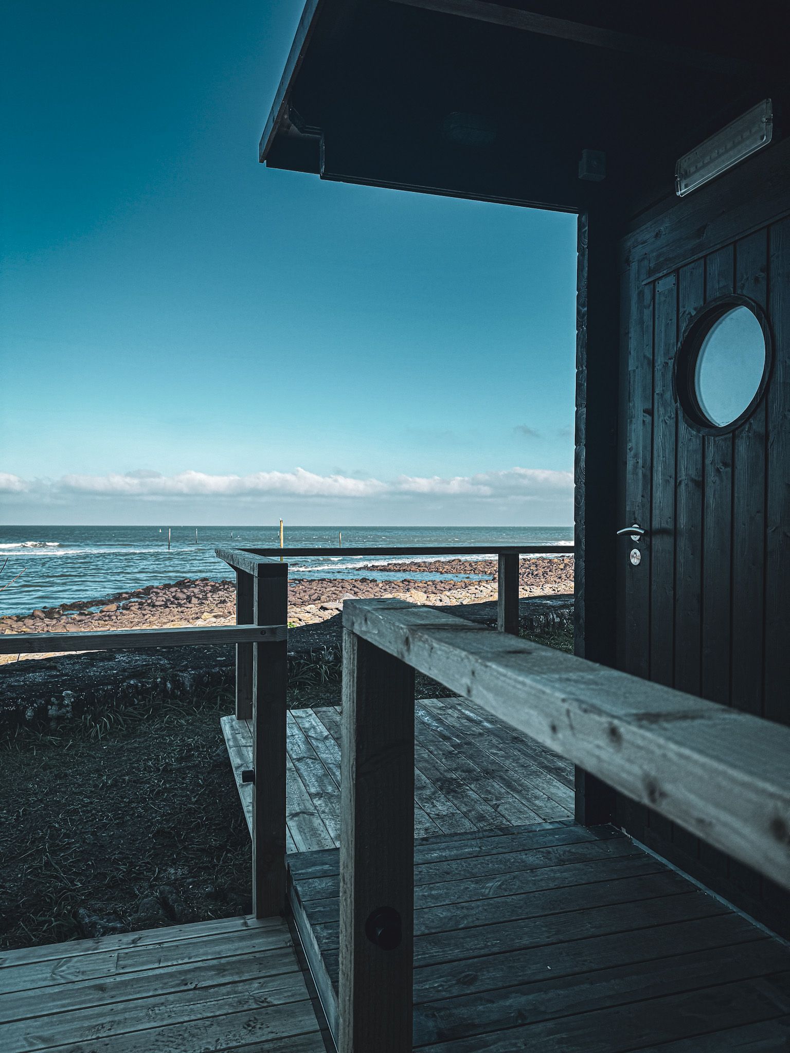 View of the seaside from a sauna.