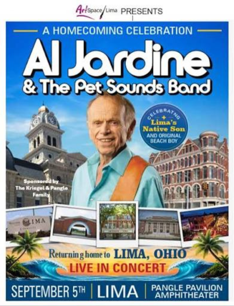 AI Jardine & The Pet Sounds Band concert poster, September 5–7 at Pangle Pavilion in Lima, Ohio.