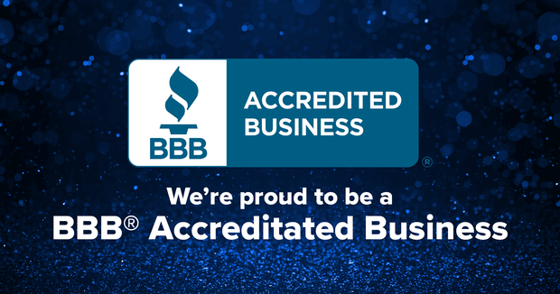 BBB Accredited Business logo on blue background with text