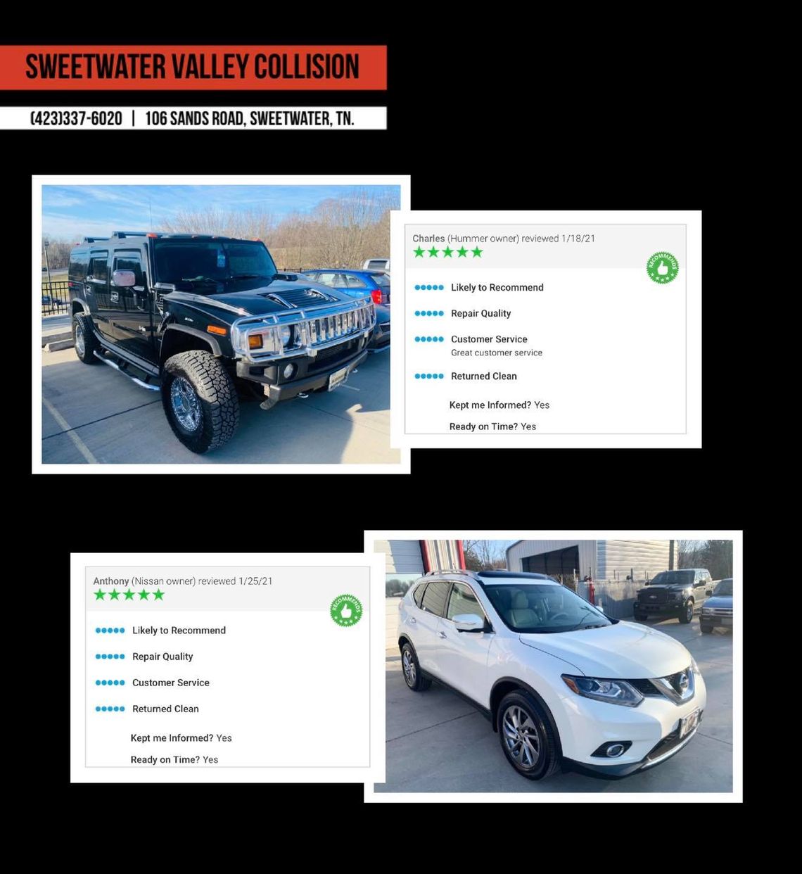 Hummer and Nissan Review — Sweetwater, TN — Sweetwater Valley Collision