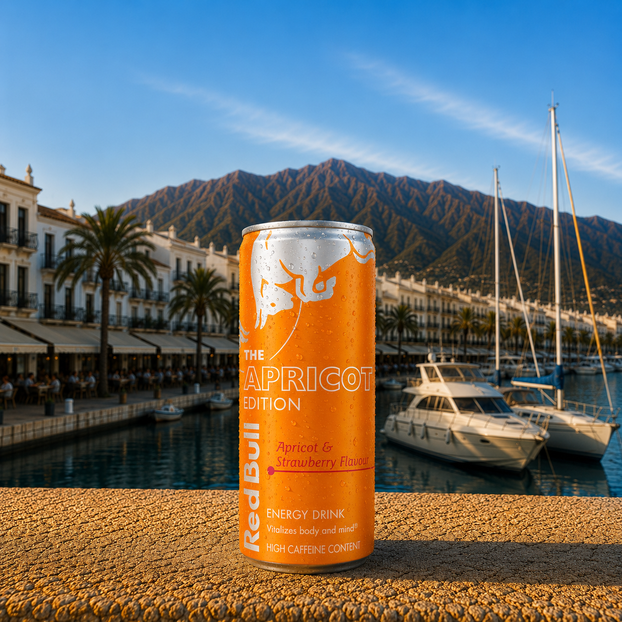 Can of Red Bull Apricot Edition