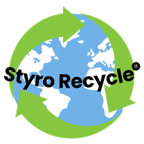 A logo for styro recycle shows a globe with green arrows around it