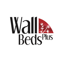 A logo for wall beds plus with a red triangle on a white background.