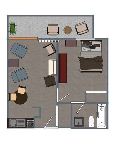 A floor plan of a house with a bedroom , living room , and bathroom.