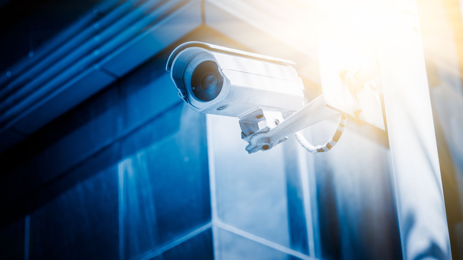 security camera with office building background