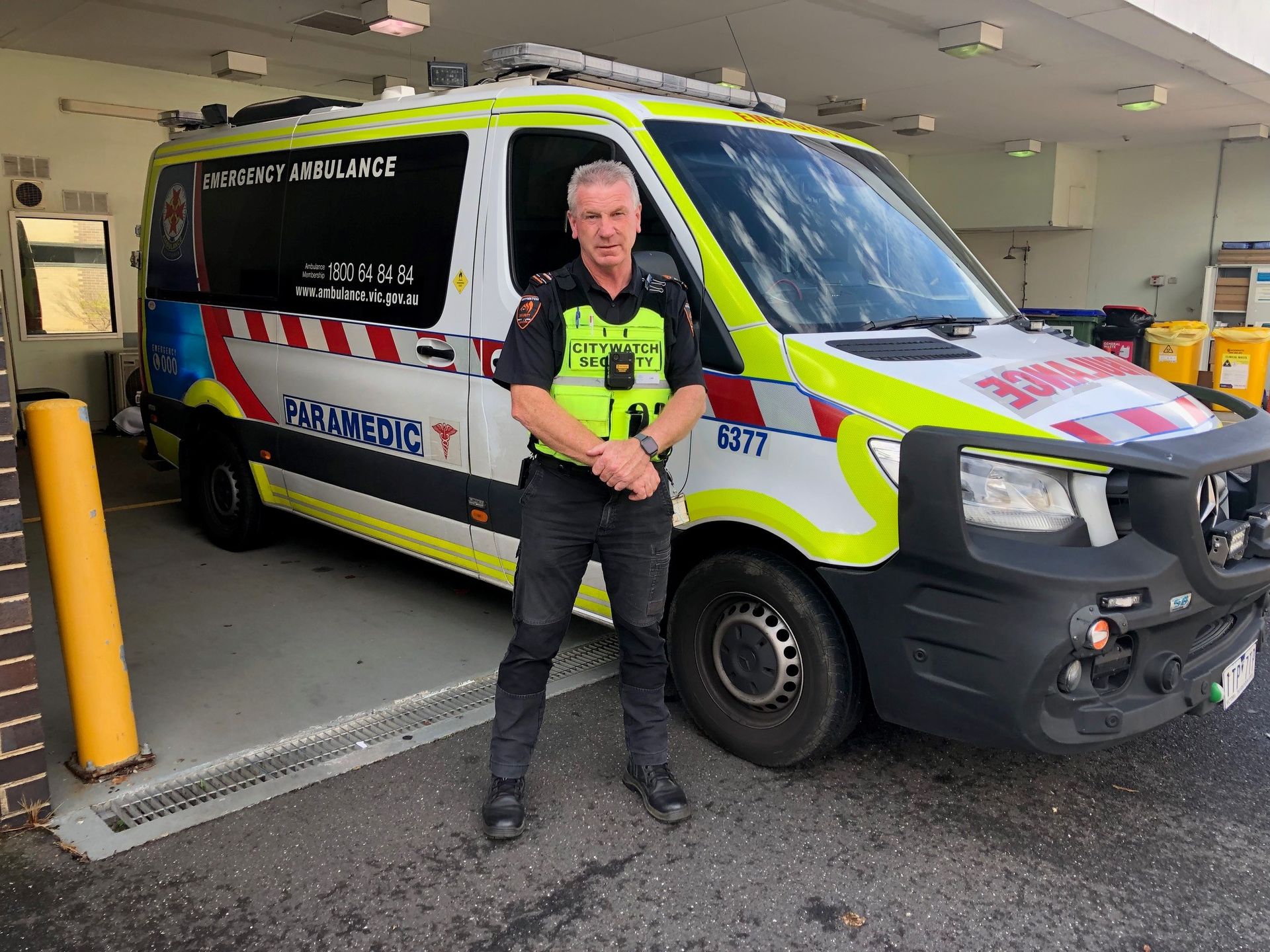 security guard sitting in vehicle