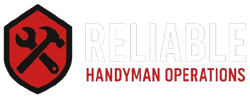Logo for Reliable Handyman Operations. Features a red shield with a black wrench and hammer crossed over it. The company name is above 