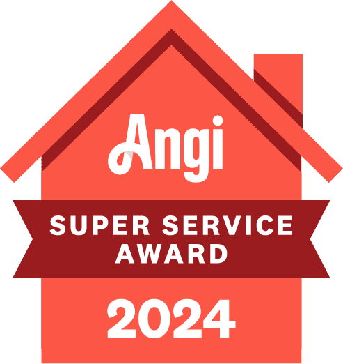 A red house with the words angi super service award 2024 on it