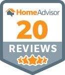 A home advisor 20 reviews badge with three stars.