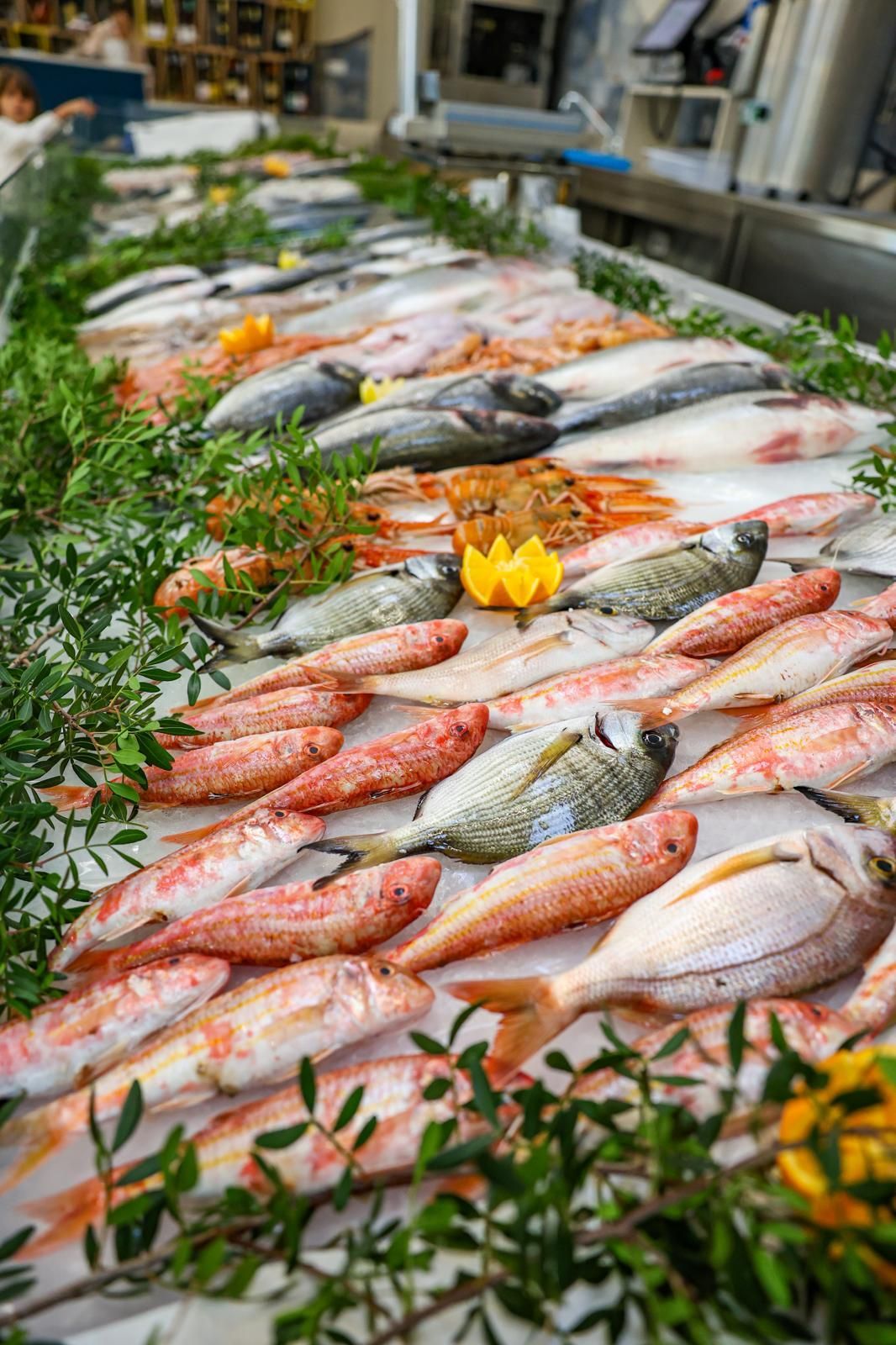 Pasta ai frutti di mare con gamberi, cozze, vongole e pomodori, guarnita con prezzemolo su un piatto bianco.