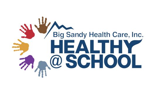 Big Sandy Health Care, Inc. Healthy @ School logo with colorful handprints and blue text
