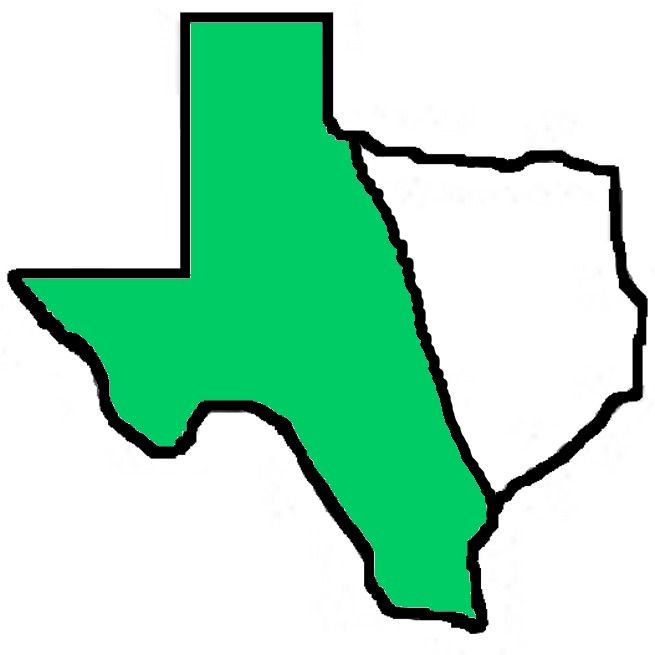 A green and white map of texas on a white background.