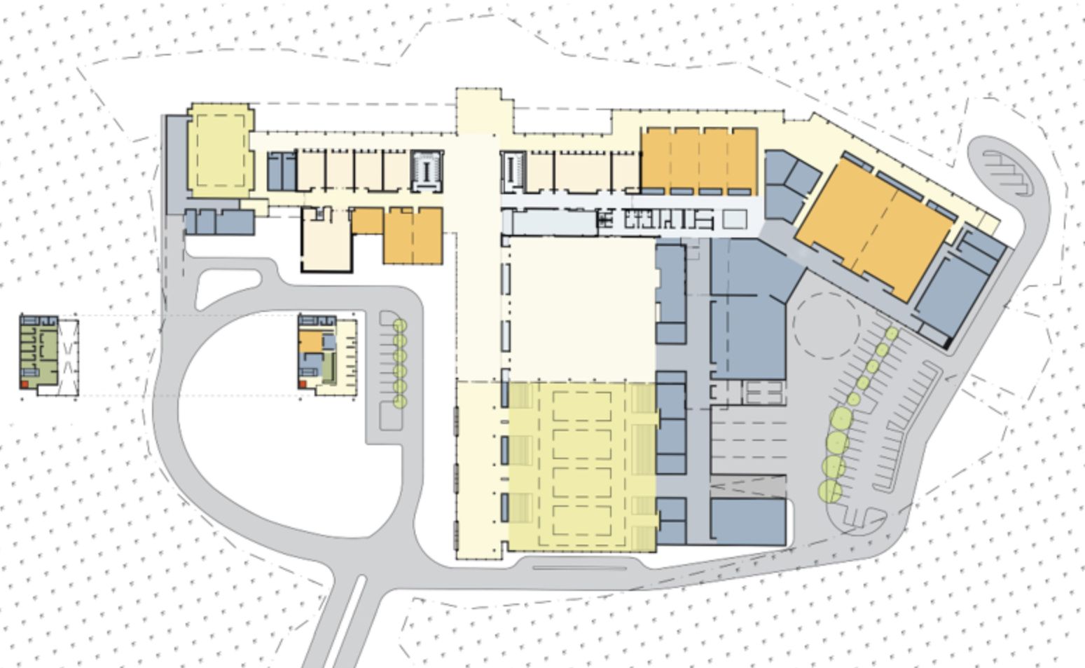 A floor plan of a building with a lot of buildings