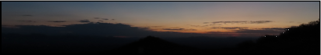 A blurry picture of a sunset with trees in the foreground