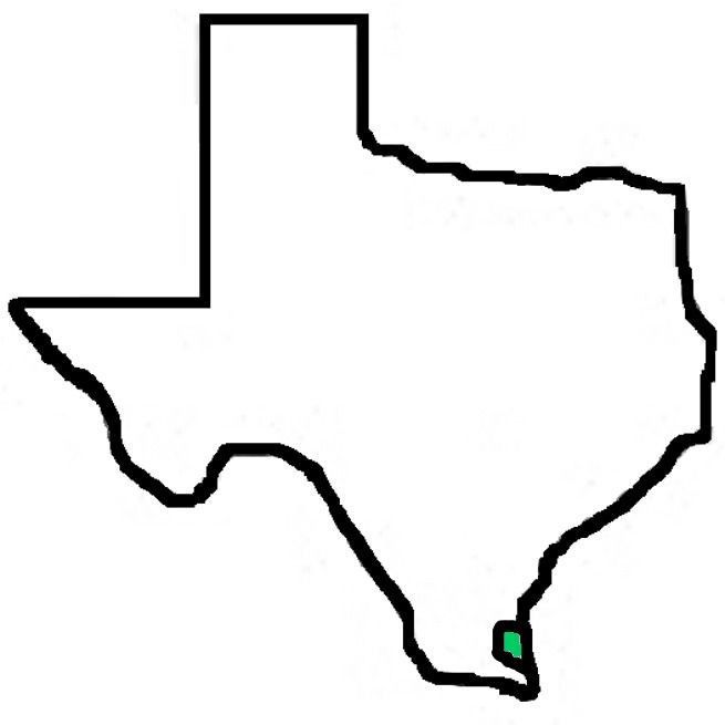 A black and white drawing of the state of texas with a green circle in the middle.