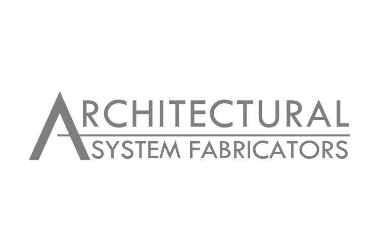 Logo for Architectural System Fabricators, gray text on white background.