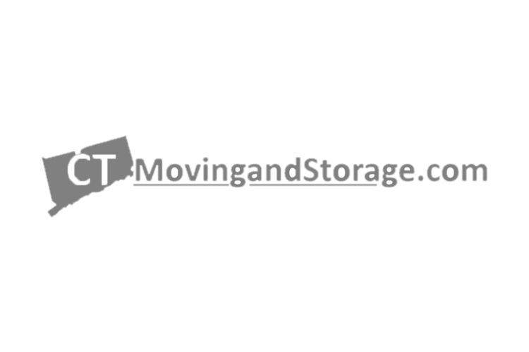 CT MovingandStorage.com logo: gray Connecticut map outline with 