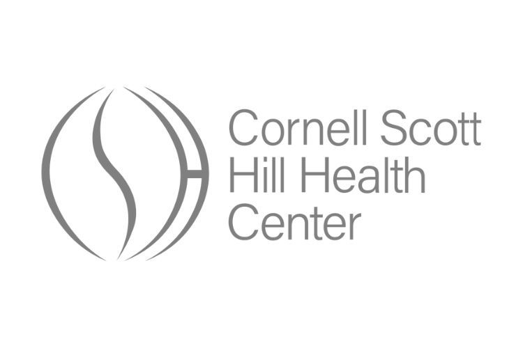 Cornell Scott Hill Health Center logo: Gray abstract symbol and text.
