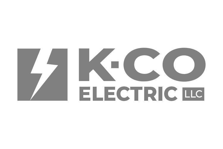 K-CO Electric LLC logo: gray lightning bolt in square, beside 