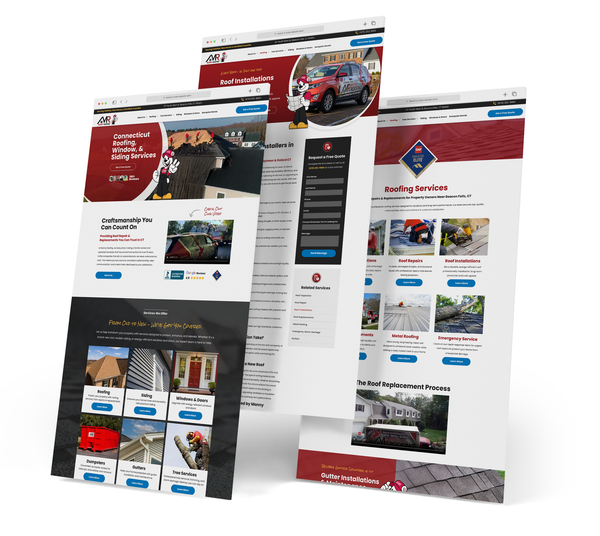 Manny Roofing website screen grabs