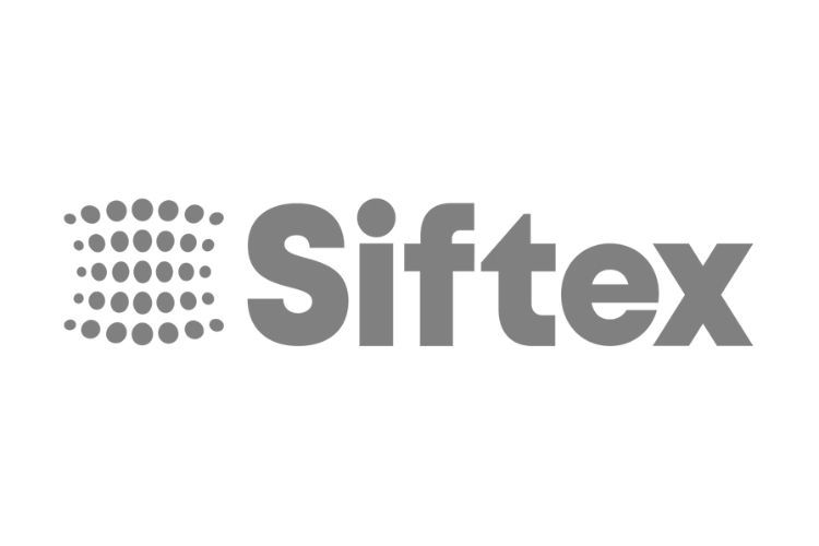 Siftex logo: Gray wordmark next to a pattern of gray dots.